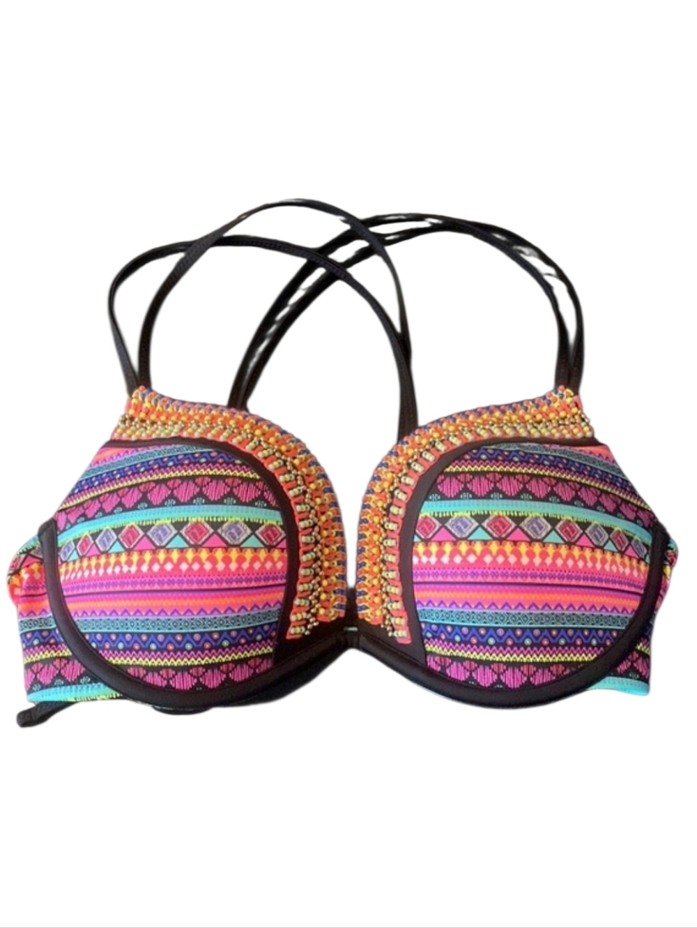 Shade & Shore Strappy Swim Top 34C Tribal Aztec Design Padded Bikini Top